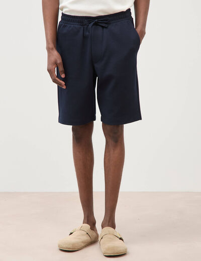 Bermuda droit &eacute;lastiqu&eacute; bleu marine homme