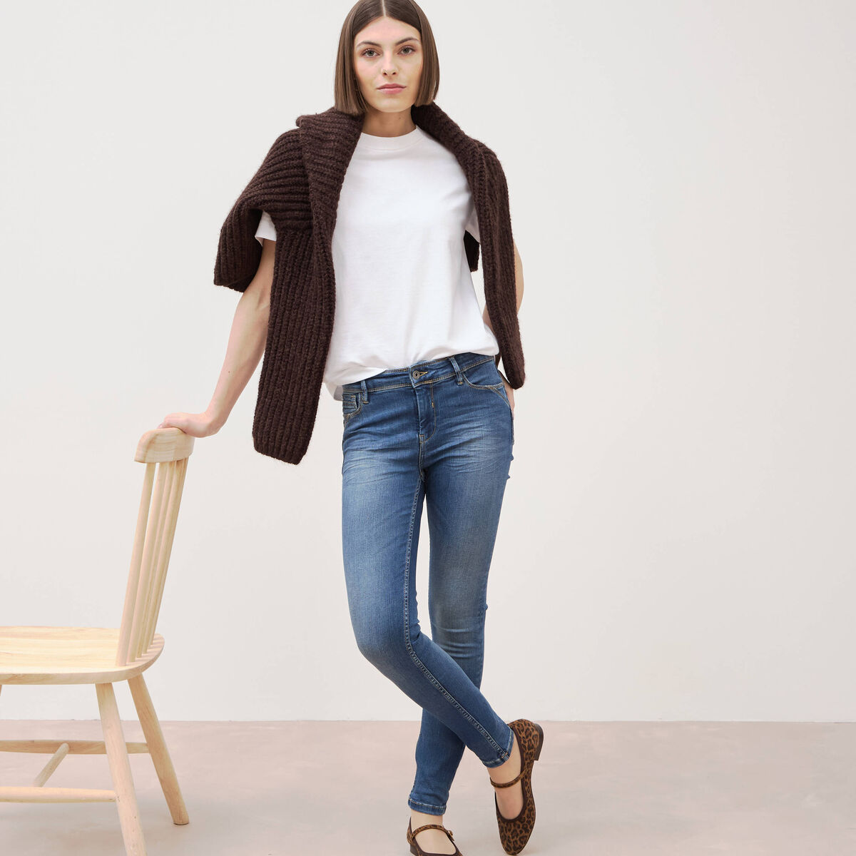 Jeans skinny push-up taille standard denim stone femme