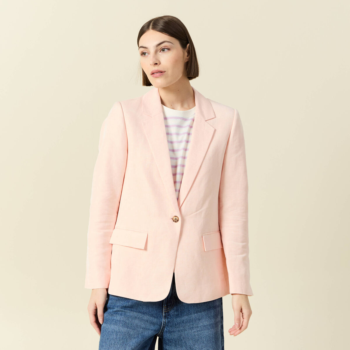 Veste blazer manches longues rose champagne femme