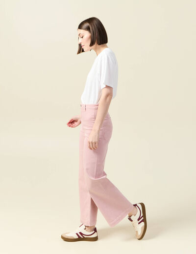 Pantalon large taille haute en jeans rose clair femme