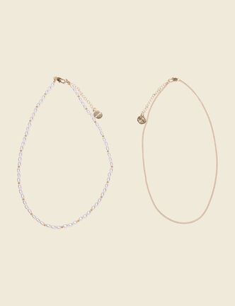 Double collier à perles blanc femme