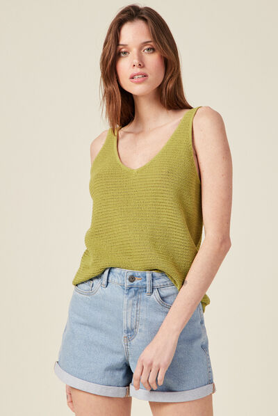 Débardeur pull crochet vert anis femme