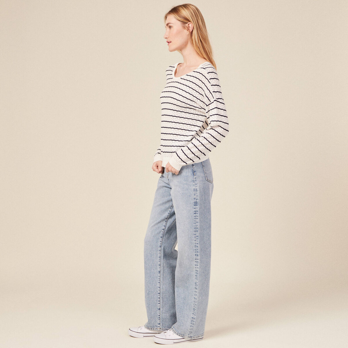 Pull manches longues ecru femme