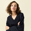 Sweat oversize col v manches longues bleu fonc&eacute; femme