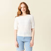 Pull manches courtes ajouré ecru femme