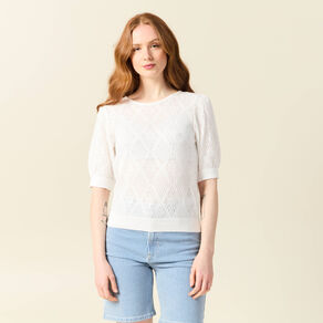 pull manches courtes ajoure ecru femme Pull manches courtes ajouré ecru femme