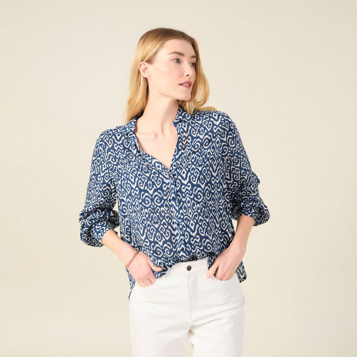 Blouse manches longues bleu marine femme
