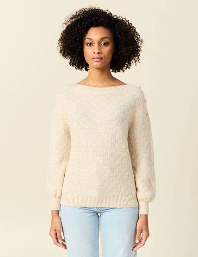 Pull manches longues à boutons ecru femme