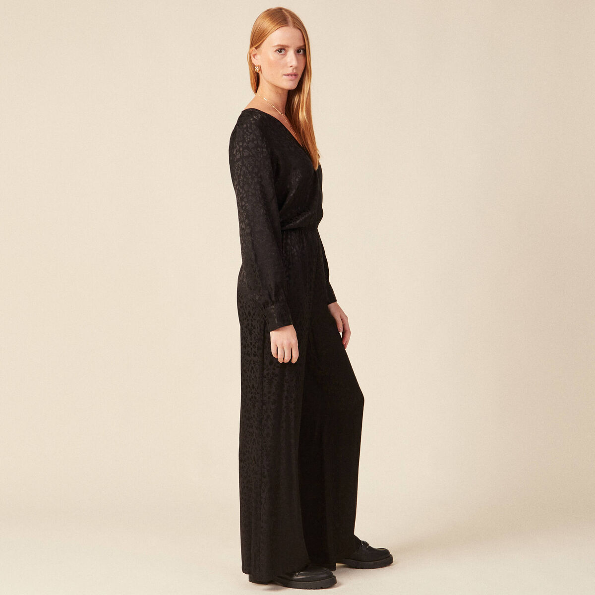 Combinaison pantalon satin noir femme