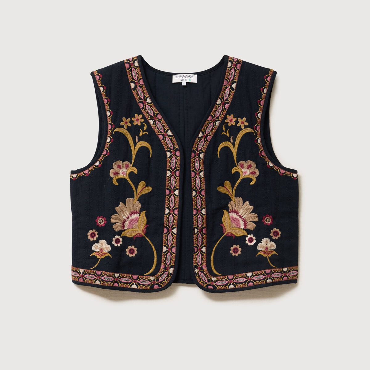 Gilet droit court sans manches doubl&eacute; noir femme