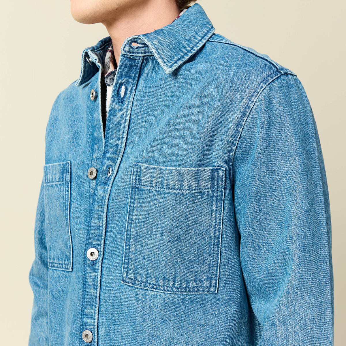 Surchemise en jeans coton coupe droite denim double stone homme