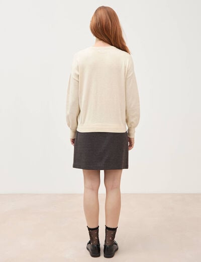 Pull droit col rond manches longues creme femme