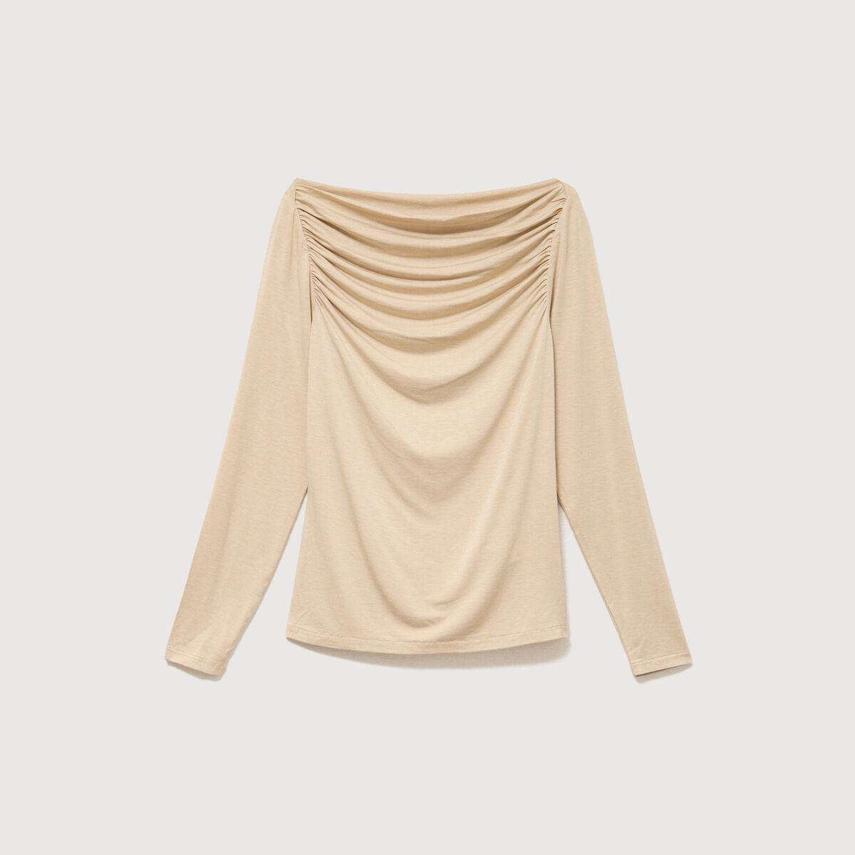 T-shirt ajust&eacute; manches longues bardot beige femme