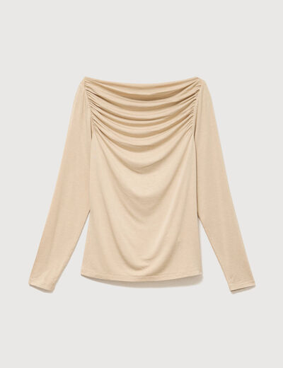 T-shirt ajust&eacute; manches longues bardot beige femme