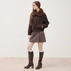 Blouson court oversize col sherpa marron fonc&eacute; femme