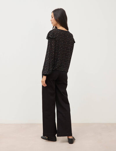 Blouse droite manches longues col rond noir femme