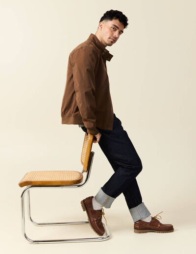 Blouson zippé col montant marron homme