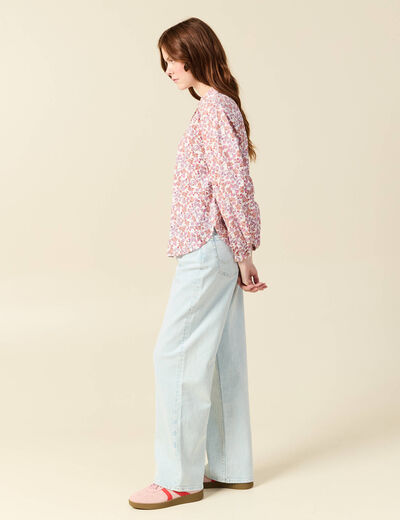 Blouse manches longues en coton orange corail femme