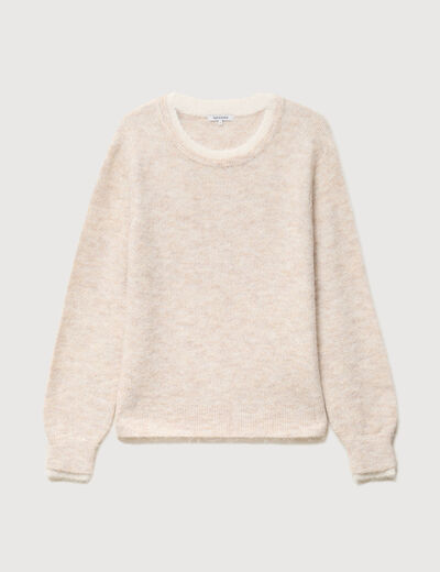Pull droit col rond manches longues creme femme