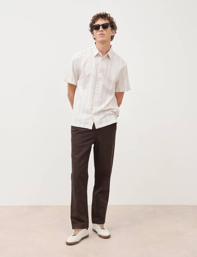 Col en maille coton manches courtes ecru homme