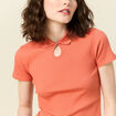 Polo manches courtes orange fonc&eacute; femme