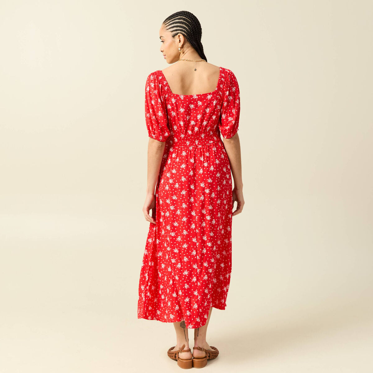 Robe longue &eacute;vas&eacute;e manches courtes rouge femme