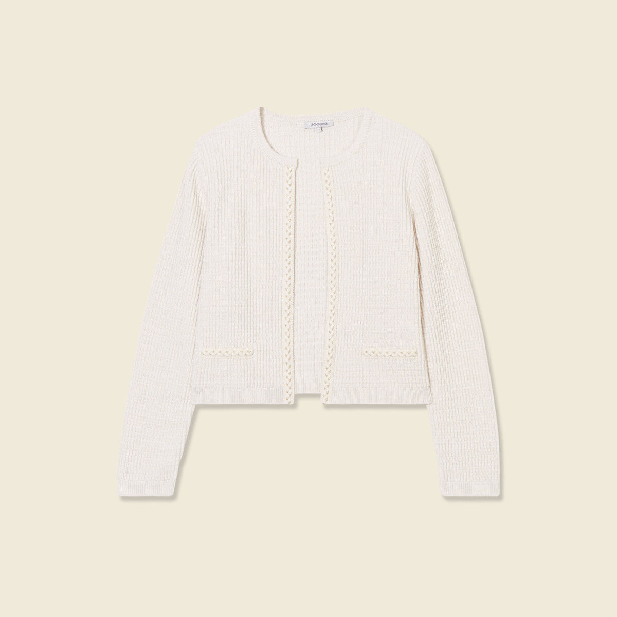 Gilet manches longues creme femme