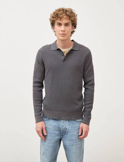 Pull manches longues en coton gris fonc&eacute; homme