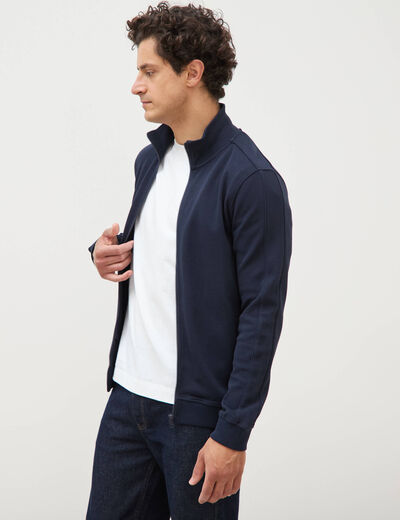 Gilet manches longues col montant bleu marine homme