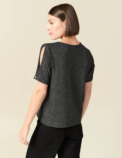 T-shirt manches courtes brillant noir femme