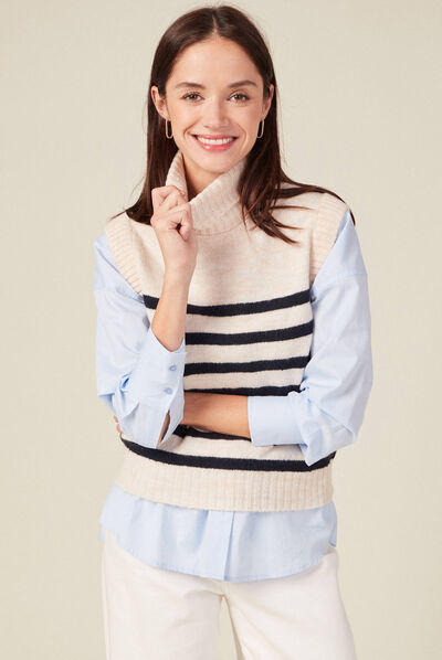 Pull sans manches creme femme