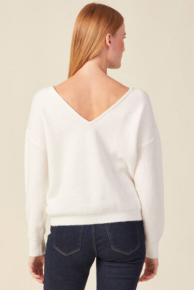 Pull manches longues sequins ecru femme