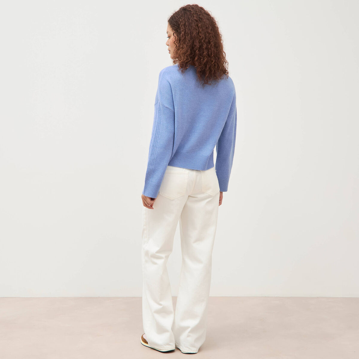 Pull col rond manches longues bleu clair femme