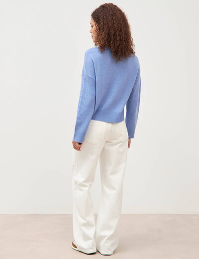 Pull col rond manches longues bleu clair femme