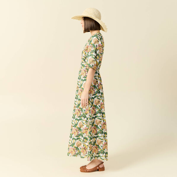 Robe longue évasée blanc femme