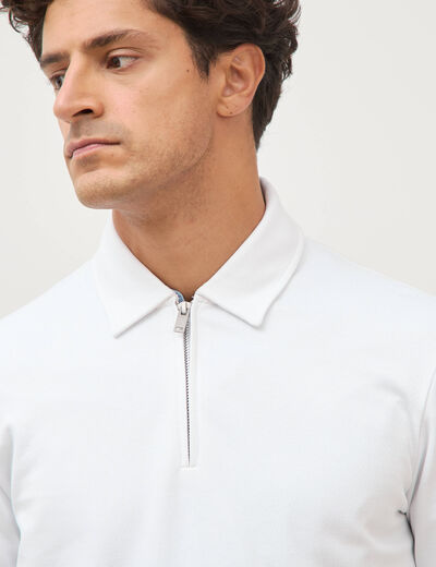 Polo droit manches longues blanc homme