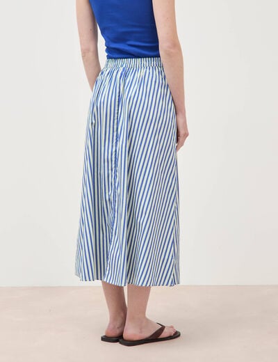 Jupe longue &eacute;vas&eacute;e en coton ray&eacute; bleu femme