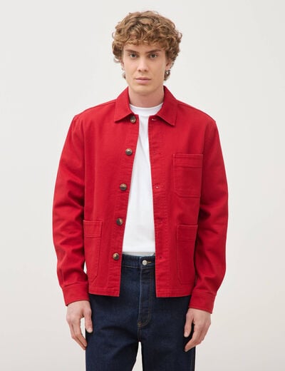 Surchemise droite en coton rouge fonc&eacute; homme
