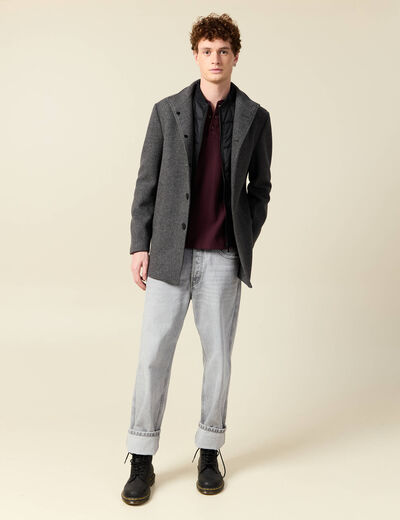 Manteau droit mi-long col montant gris fonc&eacute; homme