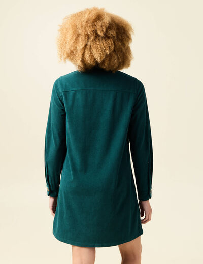Robe droite velours col polo vert fonc&eacute; femme