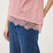 T-shirt droit col rond avec dentelle vieux rose femme