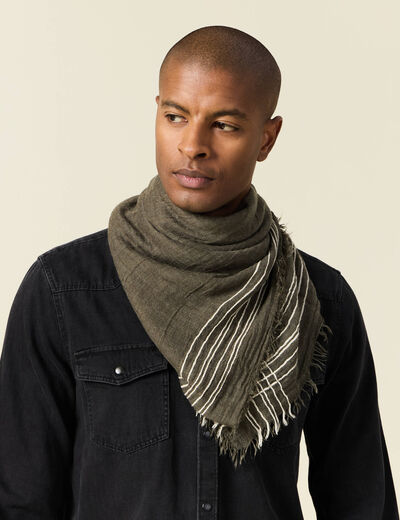 Foulard à franges vert kaki homme