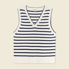 Pull sans manches col en V ecru femme