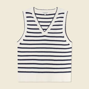 pull sans manches col en v ecru femme Pull sans manches col en V ecru femme