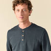 T-shirt cintr&eacute; en coton manches longues bleu gris homme