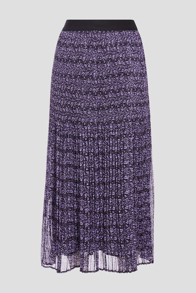 Jupe longue évasée fluide mauve femme