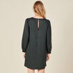 Robe droite col en V satin vert foncé femme