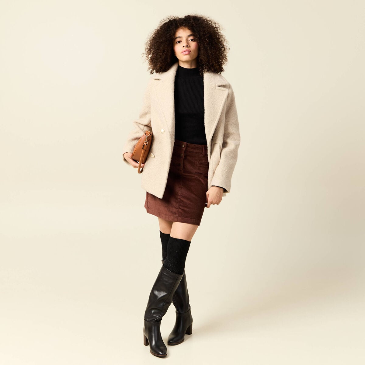 Caban oversize court beige femme