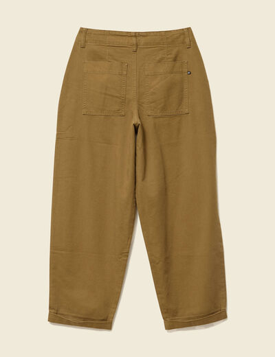 Jeans barrel taille haute 7/8&egrave;me vert kaki femme