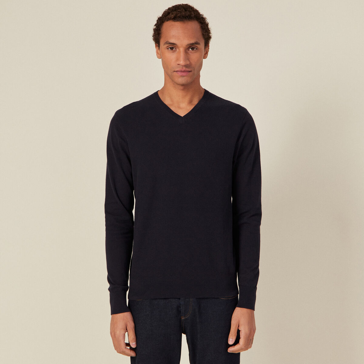 Pull manches longues bleu foncé homme